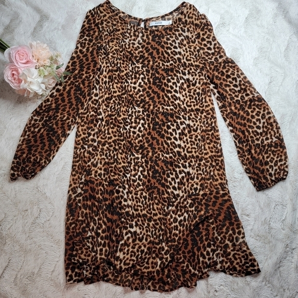 ✨️CL Just Fab Drop Waist Chiffon Dress In Leopard Size L - Picture 2 of 15